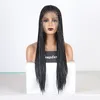 Longs cheveux noirs tressés boîte tresses perruque résistant à la chaleur synthétique avant de lacet perruques pour femmes Fiber cheveux Cosplay dentelle perruque