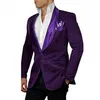 カスタムメンズ紫色の模様と黒の新郎のタキシードショールサテンラペルの新郎の結婚式最高の男2個（ジャケット+パンツ+ネクタイ）L529