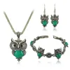 Fashion 10pcs/lot Classical Owl Turquoise Jewelry Sets 3 Piece Set Vintage Bohemia style Bracelet Pendant Necklace Earring Natural Stone Gift