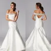 Sereia Grace Philips Wedding Dresses off Ombro Sleeveless Satin Ruched Vestido de Noiva Hollow Swew Train Robe de Mariée