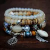 New Bohemian Nacional Estilo Matching Charme Moda Shell Natural Bracelet Elastic Rope Multi-camada de pulseira de jóias mulheres