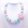 Cute Bow Fashion Baby Kid Chunky Necklace Best Gift Pink Color Bubblegume Bead Chunky Necklace Jewelry For Baby Kid Girl