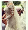 2019 Flora romântica estilo Dubai vestido de noiva de casamento elegante mangas compridas sheer puro decote jardim nupcial vestido feito sob encomenda feita plus tamanho