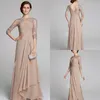 Modest Champagne Mother of the Bride Dresses Plus Size Ruched Lace Applique A Line Chiffon Wedding Guests Dress Mothers Formal Gow256G