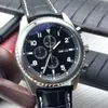 アビエイター8 B01クォーツクロノグラフメンズウォッチ46mmシルバーケースフルブルーダイヤルカレンダーウィンドウとAllig7334052付き明るい腕時計