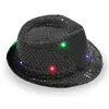 Chapeaux de Jazz LED clignotants, casquettes Fedora à paillettes, robe fantaisie, chapeaux de fête de danse, lampe unisexe Hip-hop, casquette lumineuse GGA2564