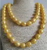 Single Strands 12-13mm Barock Gold Pearl Necklace 38 tum p￤rlor halsband 14k guld l￥s