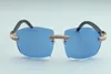 lunettes de soleil de luxe simples à grande monture lunettes de diamant complètes T4189706-B3 monture de lunettes de soleil de temple en bois noir naturel sans cadre de luxe