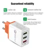 QC 3.0 Väggladdare 3 portar Travel Adapter Quick Charge Multi USB Telefon Adapters EU US Portable Snabb Laddning för Samsung Smartphone