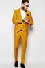 Жёлтый жених смокинги с отложным воротником Slim Fit Groomsman Свадебные смокинги для выпускного вечера Блейзер 3-х частей костюм (куртка + брюки + галстук + жилет) 91