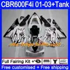 Kropp + Tank för Honda CBR 600 F4I Pearl White Alla CBR 600F4I CBR600FS 600 FS 286HM.25 CBR600F4I 01 02 03 CBR600 F4I 2001 2002 2003 Fairings