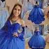 2020 Moda Royal Princess Azul Quinceanera Dresses Lace Applique frisada Querida Lace-up do espartilho de volta o doce 16 Dresses Prom Dress