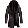 Russian Winter Fur Collar Leather Jacket Men New Business Casual Medium Long Windbreaker Coat Male Sheep Skin Jacket 5XL