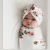 Kwiaty Baby Muzylin Swaddle Wrap Kocowe Okładki Koc Nurdery Pościel Rękowane Baby Niemowlę owinięte tkaniny z kapeluszem A323