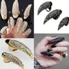 Eagle Claw Ringar DIY Smycken Punk Style Crystal Rhinestone Paved Paw Bend Fingertip Finger Claw Ring Set Fake False Nails Set