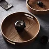 Round Serving Bamboo Wooden Tray for Dinner Trays Bar Breakfast Container Handle Storage Tray11274b