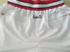 New Team 97-98 Vintage Baseketball Shorts Zipper Pocket Running Clothes Black Stripe White Red Just Done Size S-XXL