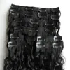 Hair Clip Mänskligt hår 8 stycken / Set Brasilian Remy Kinky Curly Clip In Human Hair Extensions Naturfärg 8 stycken / Set Full Head Sets 10 "-26"