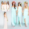 Summer Beach Bohemian Mint Green Vestidos de dama de honor 2019 Estilo mixto Flow Chiffon Side Split Boho Custom Made Vestidos de dama de honor baratos BA2087