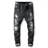 Unique Men Ripped Badge Blue Skinny Jeans Men's Fashion Designer Slim Fit Washed Motocycle Denim Pants Panelled Hip HOP Trous187n