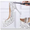 Zilveren Rhinestone Bruid Trouwschoenen Crystal Hoge Hakken Puntschoen Handgemaakte Formele Jurk Schoenen Cinderella Prom Pumps