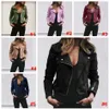 Women Retro Jacket Lapel Suit Collar Slant Zipper Coat Outwear Autumn Spring Basic Short Biker Jackets Plus size LJJA2829