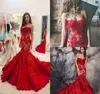 Wspaniałe Czerwone Suknie Wieczorowe Sweetheart Koronki Appliqued Peral Peral Mermaid Prom Dress Red Dywan Sukienka Nosić Custom Made Formal Party Suknie