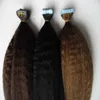 人間の髪の延ばしのキンキーストレートテープ本物の粗いヤキレミレの髪16-24インチの保存毛の延長40pcs