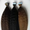 Bande droite crépus dans l'extension de cheveux humains vrais cheveux grossiers Yaki Remy 16-24 pouces Extension de cheveux adhésifs 40 pièces