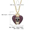 18K Gold Plated Hip Hop Personalized Skeleton Broken Heart Pendant Chain Necklace Copper Iced Out Purple CZ Cubic Zircon for Men a196r