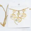 Mode Hot Koop Goud Kristallen Rvs Mooie Hart Ketting Hanger Earring Set Vrouwen Mode-sieraden