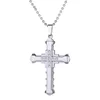 Mens Crystal Cross Pendant Halsband för kvinnor Dubbelskikt Rostfritt Stål Krucifix Jesus Charm Kedjor Fashion Religion Smycken