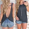 Yeni Yaz Kadın Aç Geri Tank Tops Seksi Arka Düğüm Kolsuz Backless Sevimli Tees Bluz Bluz Yelek Spor Koşu Cami Gömlek