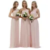 Billiga Blush Pink One-Shoulder Bridesmaid Klänningar Elegant Chiffon Maid of Honor Dress A-Line Bröllop Guest Prom Evening Gown Plus Storlek