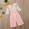 bambini abiti firmati ragazze Abiti floreali bambini Top floreali + pantaloni con cinturino 2 pezzi / set 2019 Primavera Autunno tuta per bambini Set di abbigliamento C6720