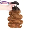 Markera Auburn Brown Raw Virgin Indian Body Wave Bundles T1B 30 Färgat Mänskligt Hår Vävar Två Tone Blonda Wavy Ombre Extensions 3pcs