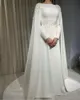 Vestidos de casamento muçulmanos brancos com cabo uma linha mangas compridas noiva vestido laço apliques varredores vestidos de casamento