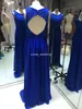 2019 prawdziwe zdjęcia Royal Blue Długie Długie Druhna Sukienka Szyfonowa Koronka Bez Rękawów Backless Formalna Guest Honor Gown Plus Size Custom