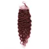 4x4 # 99J Wine Red Wet brasileira e ondulado Humano 4Bundles cabelo e Encerramento Burgundy Água Onda vermelha Virgin cabelo Lace Encerramento com Weaves