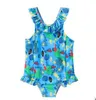 Mermaid Kids Swimwear Girls Ruffle Swimsuit One-Pieces Bikini Rompers Polka Dot Bodysuit Bathing Suit Baby Summer Fashion Beachwear B5055