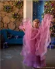 En Yeni Özel Durum Kolsuz Custom Made Çocuklar Yarışması törenlerinde İçin Dantel Aplikler Ruffles ile Katmanlı Tül Çiçek Kız Elbise