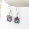 Luckyshien Newest 925 sterling Silver Plated Fire Multi-Colored Mystic Topaz Drop Earrings Square Women Fashionable Jewelry E0547