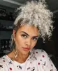 Capelli ricci ondulati colore grigio coda di cavallo pezzo di capelli, grigio argento bianco grigio tinto riflessi naturali gratuiti big puff afro 140g