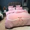 Flickor Rosa sängkläder Set Prinsessan Bow Winter Worm Thcik Fleece King Queen Size Modern 4PCS Duvet Cover Bed Sheet Pillowcases