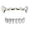 Hiphop Vampire Teeth Fang Grillz 18K Real Gold CZ Cubic Zirconia Diamond Dental Mouth Grills Brace Up Bottom Tooth Cap Rapper Body2522036