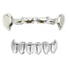 Hiphop Dentes de Vampiro Fang Grillz 18K Ouro Real CZ Zircônia Cúbica Diamante Dental Boca Grills Brace Up Bottom Tooth Cap Rapper Body2522036