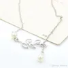 Perlen-Anhänger-Halskette, Blattsilber, Nachahmung von Perlen, Tropfen-Kreuz-Halskette, Schmuck, Geschenk, Perlen-Anhänger-Halskette