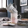 Marbre Flamingo Motif Tasses En Céramique Placage Or MME MR Couple Amant Cadeau Matin Tasse Lait Café Thé Petit Déjeuner Creative C255T