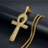 Vintage Cubic Zirconia Hiphop Cross Pendant Necklaces For Men Stainless Steel Jesus Jewelry Crystal 18K Gold Plated Life Key Necklace Gift