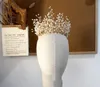 Pageant Crown Wedding Bridal Tiara Freshwater Pearl Headband Crystal Rhinestone Hair Accessories Jewelry Band Ornament Gold Headdress Piece
